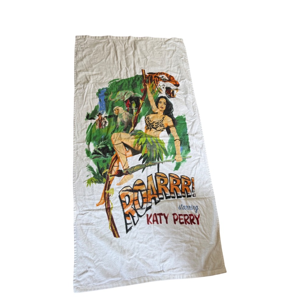 Katy Perry Roar Concert Tour Beach Towel White Cotton Jungle Tiger Graphic